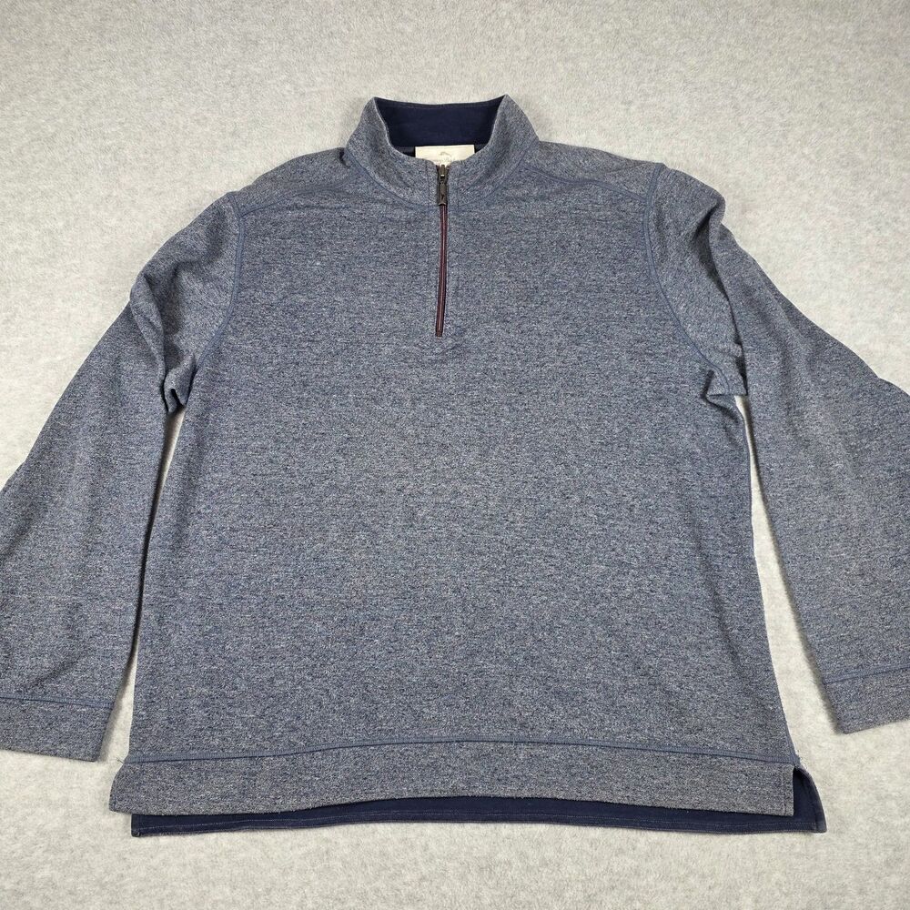 Tommy Bahama Reversible 1/4 Zip Pullover Mens XL Navy Gray Heather Cotton Blend